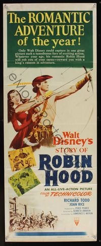 6v620 STORY OF ROBIN HOOD insert '52 Richard Todd with bow & arrow, Joan Rice, Disney