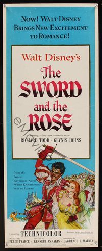 6v629 SWORD & THE ROSE insert '53 Walt Disney, art of Richard Todd swinging sword & Glynis Johns!