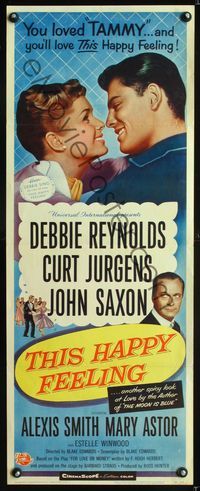 6v641 THIS HAPPY FEELING insert '58 Debbie Reynolds, Curt Jurgens, Saxon, a spicy look at love!