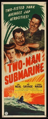 6v654 TWO-MAN SUBMARINE insert '44 Tom Neal chokes J. Carrol Naish, Ann Savage, submarine art!