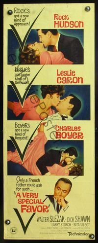 6v659 VERY SPECIAL FAVOR insert '65 Charles Boyer, Rock Hudson tries to unwind sexy Leslie Caron!
