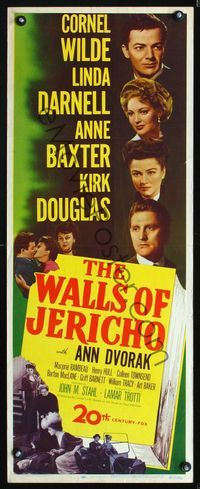 6v662 WALLS OF JERICHO insert '48 Cornel Wilde, Linda Darnell, Ann Baxter & Kirk Douglas!