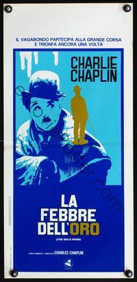 6v723 GOLD RUSH Italian locandina R70s different Ferrini art from Charlie Chaplin classic!