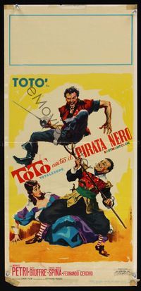 6v786 TOTO VS. THE BLACK PIRATE Italian locandina '64 Cerchio directed, wild swashbuckling art!