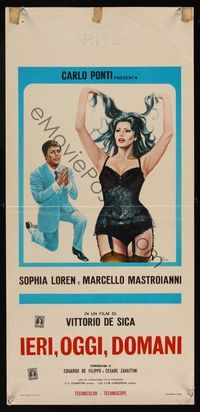 6v799 YESTERDAY, TODAY & TOMORROW Italian locandina '64 sexy Sophia Loren & Marcello Mastroianni