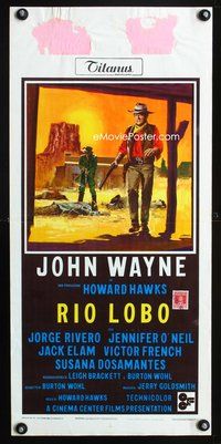 6v766 RIO LOBO Italian locandina '71 Howard Hawks, Give 'em Hell, John Wayne, great cowboy art!