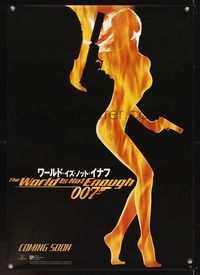 6v065 WORLD IS NOT ENOUGH teaser Japanese 29x41 '99 sexy flaming silhouette of girl holding gun!