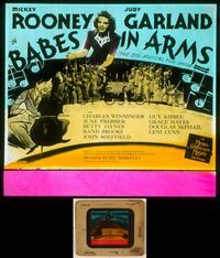 6w071 BABES IN ARMS glass slide '39 Judy Garland looms over teens with art of Mickey Rooney!