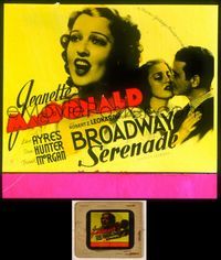6w079 BROADWAY SERENADE glass slide '39 close up of Jeanette MacDonald singing & kissing Lew Ayres!