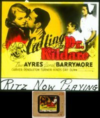 6w083 CALLING DR. KILDARE glass slide '39 Lew Ayres kissing sexy Lana Turner + nurse Laraine Day!