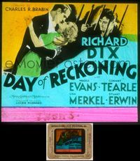 6w090 DAY OF RECKONING glass slide '33 Richard Dix behind bars watches Madge Evans & Conway Tearle!