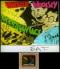 6w092 DIPLOMANIACS glass slide '33 wonderful cartoon art of Wheeler & Woolsey + sexy showgirls!
