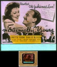 6w095 ETERNALLY YOURS glass slide '39 Loretta Young & David Niven want old fashioned love!