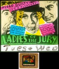 6w102 LADIES OF THE JURY glass slide '32 art of Edna May Oliver, Roscoe Ates & radio's Ken Murray!
