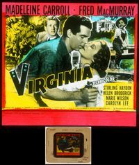 6w108 VIRGINIA glass slide '41 c/u of Fred MacMurray kissing Madeleine Carroll, Sterling Hayden