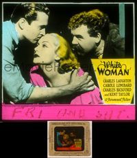 6w112 WHITE WOMAN glass slide '33 sexy Carole Lombard between Kent Taylor & Charles Laughton!