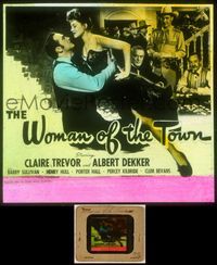 6w113 WOMAN OF THE TOWN glass slide '43 Albert Dekker holding sexy full-length Claire Trevor!