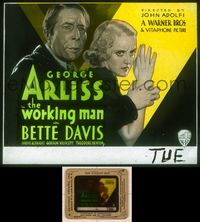 6w114 WORKING MAN glass slide '33 close up artwork of George Arliss & pretty young Bette Davis!