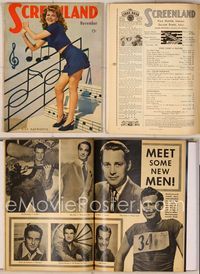 6w064 SCREENLAND magazine November 1943, Rita Hayworth dancing on musical stairs from Cover Girl!