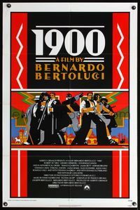 6x009 1900 1sh '77 directed by Bernardo Bertolucci, Robert De Niro, cool Doug Johnson art!