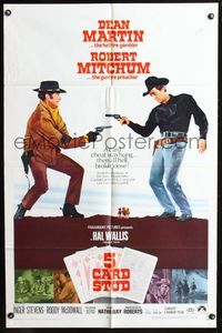 6x012 5 CARD STUD 1sh '68 Dean Martin & Robert Mitchum play poker & point guns at each other!