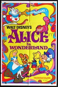 6x031 ALICE IN WONDERLAND 1sh R74 great psychedelic art of Alice & characters!