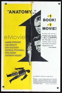 6x042 ANATOMY OF A MURDER style A 1sh '59 Otto Preminger, classic Saul Bass dead body silhouette!
