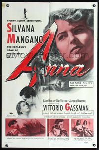 6x048 ANNA 1sh '53 sultry, sensational Silvana Mangano, Vittorio Gassman!