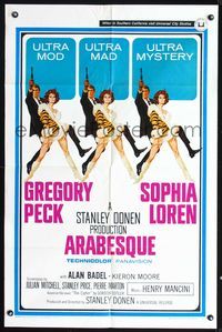 6x055 ARABESQUE 1sh '66 Gregory Peck, sexy Sophia Loren, ultra mod, ultra mad, ultra mystery!
