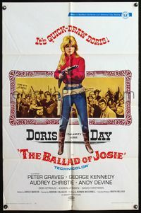 6x075 BALLAD OF JOSIE 1sh '68 great full-length image of quick-draw Doris Day pointing shotgun!