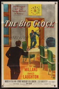 6x097 BIG CLOCK style A 1sh '48 Ray Milland in the strangest and most savage manhunt in history!