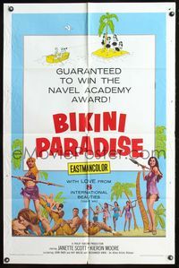 6x103 BIKINI PARADISE 1sh '67 wins Navel Academy Award, sexy art of international beauties!
