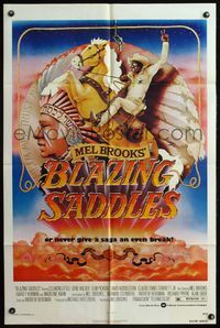 6x112 BLAZING SADDLES 1sh '74 classic Mel Brooks western, art of Cleavon Little by John Alvin!