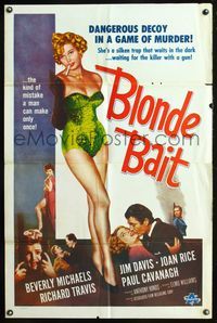 6x116 BLONDE BAIT 1sh R50s full-length sexy smoking bad girl Beverly Michaels is a silken trap!