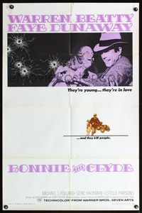 6x131 BONNIE & CLYDE 1sh '67 notorious crime duo Warren Beatty & Faye Dunaway!