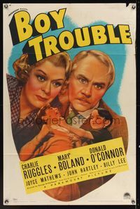 6x137 BOY TROUBLE style A 1sh '39 Charlie Ruggles, wild image of child beating up woman!