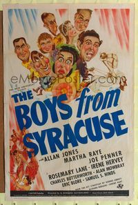 6x139 BOYS FROM SYRACUSE style D 1sh '40 great art of Allan Jones, Martha Raye & others in chariot!
