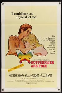 6x159 BUTTERFLIES ARE FREE 1sh '72 cool art of would-be lovers Goldie Hawn & blind Edward Albert!