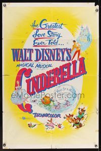 6x173 CINDERELLA 1sh R57 Walt Disney classic romantic musical fantasy cartoon!