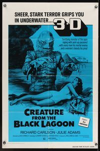 6x192 CREATURE FROM THE BLACK LAGOON 3-D 1sh R72 great artwork image of monster & scuba divers!