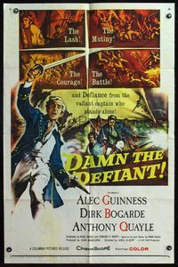 6x195 DAMN THE DEFIANT 1sh '62 art of Alec Guinness & Dirk Bogarde facing a bloody mutiny!