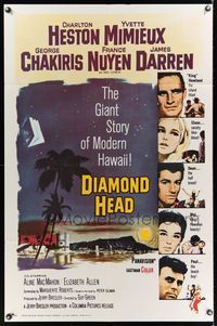 6x210 DIAMOND HEAD 1sh '62 Charlton Heston, Yvette Mimieux, Howard Terpning art of Hawaii!