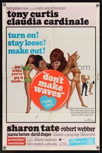 6x221 DON'T MAKE WAVES 1sh '67 Tony Curtis with super sexy Sharon Tate & Claudia Cardinale!