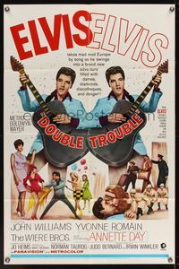 6x230 DOUBLE TROUBLE 1sh '67 cool mirror image of rockin' Elvis Presley playing guitar!