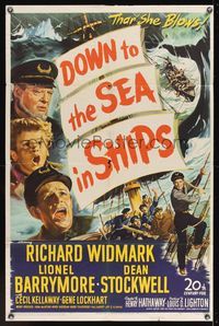 6x234 DOWN TO THE SEA IN SHIPS 1sh '49 Richard Widmark, Lionel Barrymore & Dean Stockwell!