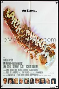6x243 EARTHQUAKE 1sh '74 Charlton Heston, Ava Gardner, cool Joseph Smith disaster title art!