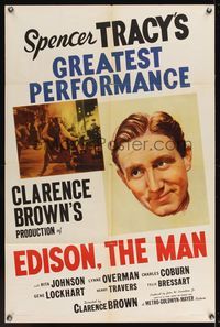 6x251 EDISON THE MAN style D 1sh '40 great image of Spencer Tracy as Thomas the inventor!
