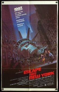 6x265 ESCAPE FROM NEW YORK 1sh '81 John Carpenter, art of decapitated Lady Liberty by Barry E. Jackson!