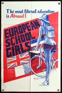 6x267 EUROPEAN SCHOOL GIRLS 1sh '70s artwork of sexy student with bicycle!