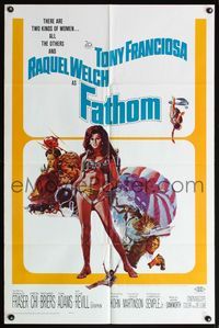 6x292 FATHOM 1sh '67 art of sexy nearly-naked Raquel Welch in parachute harness & action scenes!